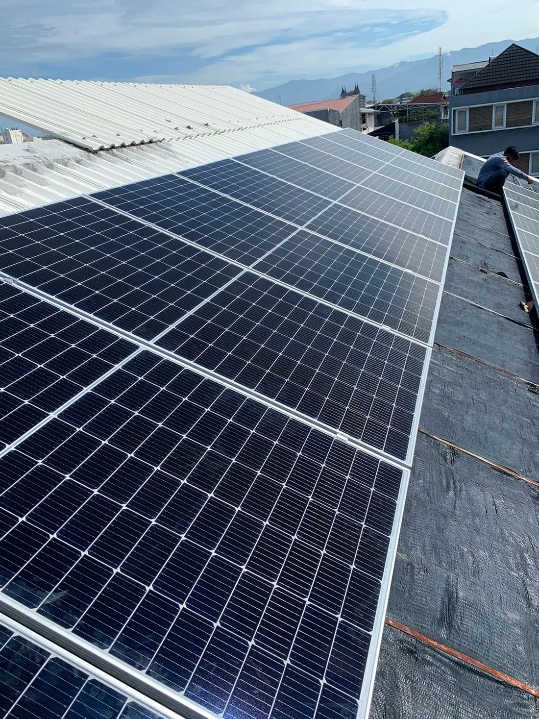 Rooftop solar panel installation